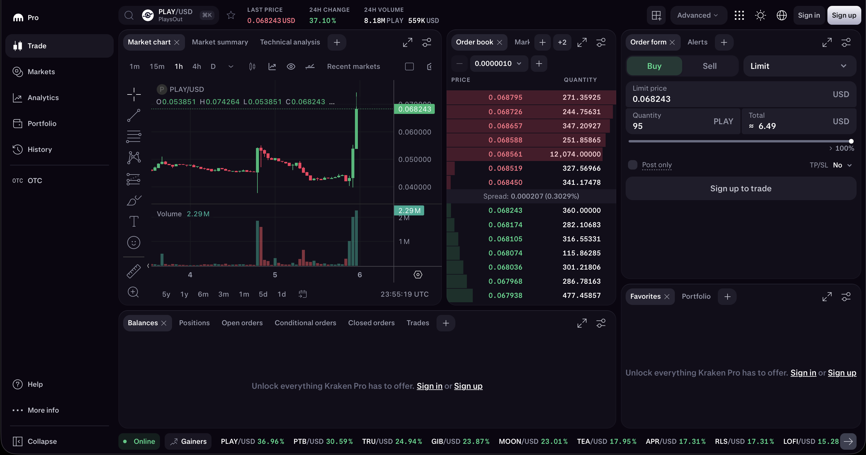 Step 2: Buy Spot (Long) - Kraken spot buy screenshot used for cash and carry example (buy spot first with a limit order).